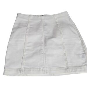Free People White Denim Mini Skirt High Rise Paneled Exposed Back Zipper Size 2